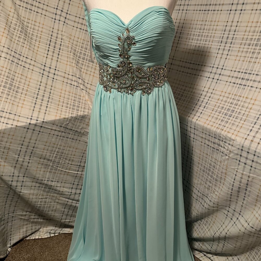 Stunning Light Blue Glitter Strapless Gown